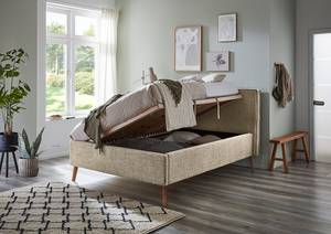 Gestoffeerd bed Riva Platweefsel Balkis: Toffee - 140 x 200cm - Met hoofdeinde - Met lattenbodem - Beuk