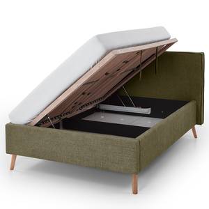 Gestoffeerd bed Riva Platweefsel Balkis: Antiek groen - 140 x 200cm - Met hoofdeinde - Met lattenbodem - Beuk