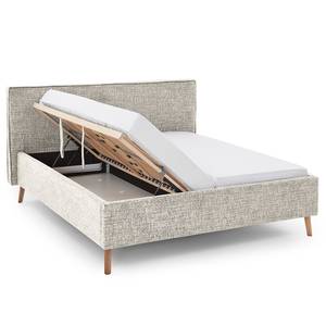 Gestoffeerd bed Riva Platweefsel Balkis:  Crèmeblauw - 160 x 200cm - Met hoofdeinde - Met lattenbodem - Beuk