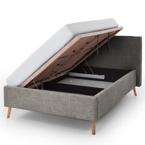 Gestoffeerd bed Riva Platweefsel Balkis: Grijs - 140 x 200cm - Met hoofdeinde - Met lattenbodem - Beuk