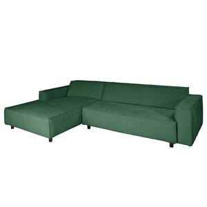 Hoekbank Montans 3-zits + chaise longue Geweven stof Stormy: Groen - Longchair vooraanzicht links