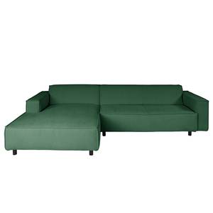 Hoekbank Montans 3-zits + chaise longue Geweven stof Stormy: Groen - Longchair vooraanzicht links