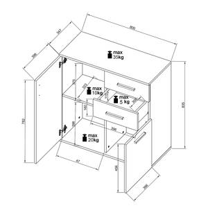 Kommode Gumton 80 cm Grau / Eiche Dekor