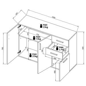 Kommode Gumton 120 cm Typ A Grau / Eiche Dekor