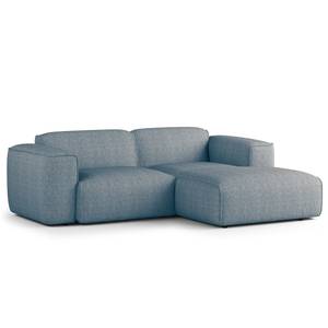 Ecksofa HUDSON mit XL-Longchair Webstoff Saia: Denim - Longchair davorstehend rechts