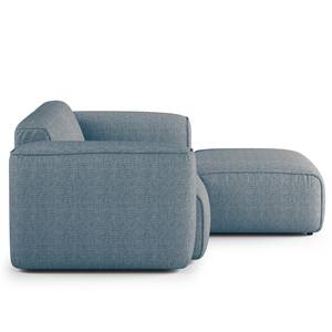 Hoekbank HUDSON met XL-chaise longue Geweven stof Saia: Jeansblauw - Longchair vooraanzicht rechts