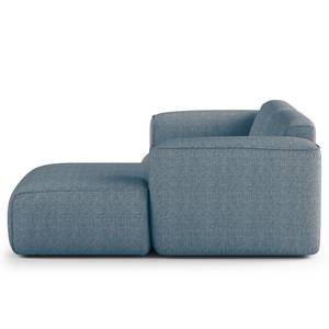 Hoekbank HUDSON met XL-chaise longue Geweven stof Saia: Jeansblauw - Longchair vooraanzicht rechts