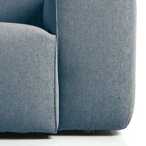 Hoekbank HUDSON met XL-chaise longue Geweven stof Saia: Jeansblauw - Longchair vooraanzicht rechts