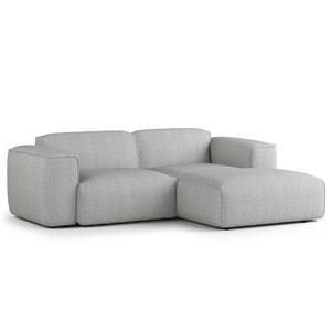 Ecksofa HUDSON mit XL-Longchair Webstoff Saia: Hellgrau - Longchair davorstehend rechts