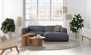 Ecksofa HUDSON mit XL-Longchair Webstoff Saia: Hellgrau - Longchair davorstehend rechts