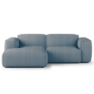 Hoekbank HUDSON met XL-chaise longue Geweven stof Saia: Jeansblauw - Longchair vooraanzicht links