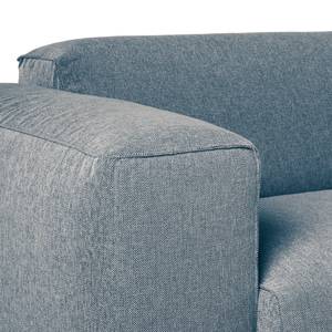 Hoekbank HUDSON met XL-chaise longue Geweven stof Saia: Jeansblauw - Longchair vooraanzicht links