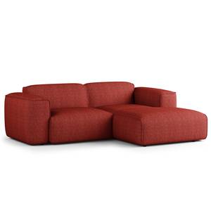 Ecksofa HUDSON mit XL-Longchair Webstoff Saia: Karminrot - Longchair davorstehend rechts