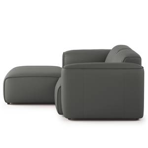 Ecksofa HUDSON mit XL-Longchair Echtleder Neka: Grau - Longchair davorstehend links