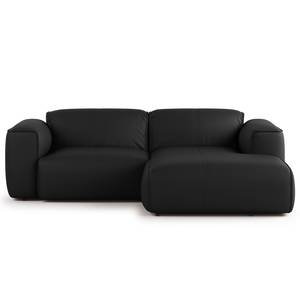 Ecksofa HUDSON mit XL-Longchair Echtleder Neka: Schwarz - Longchair davorstehend rechts