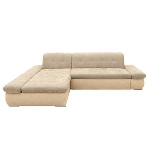 Ecksofa Lemley Webstoff / Kunstleder - Kunstleder Jami / Webstoff Floricia: Beige / Sand - Longchair davorstehend links - Mit Schlaffunktion