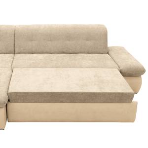 Ecksofa Lemley Webstoff / Kunstleder - Kunstleder Jami / Webstoff Floricia: Beige / Sand - Longchair davorstehend links - Mit Schlaffunktion