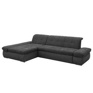 Ecksofa Lemley Webstoff / Kunstleder - Kunstleder Jami / Webstoff Floricia: Schwarz / Anthrazit - Longchair davorstehend links - Ohne Schlaffunktion