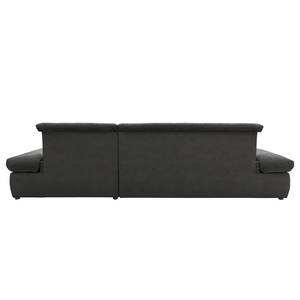 Ecksofa Lemley Webstoff / Kunstleder - Kunstleder Jami / Webstoff Floricia: Schwarz / Anthrazit - Longchair davorstehend rechts - Mit Schlaffunktion