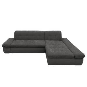 Ecksofa Lemley Webstoff / Kunstleder - Kunstleder Jami / Webstoff Floricia: Schwarz / Anthrazit - Longchair davorstehend rechts - Mit Schlaffunktion