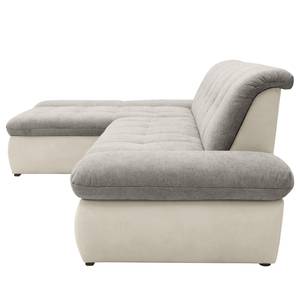 Ecksofa Lemley Webstoff / Kunstleder - Kunstleder Jami / Webstoff Floricia: Grau - Longchair davorstehend links - Mit Schlaffunktion