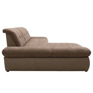 Ecksofa Lemley Webstoff / Kunstleder - Kunstleder Jami / Webstoff Floricia: Braun - Longchair davorstehend links - Mit Schlaffunktion