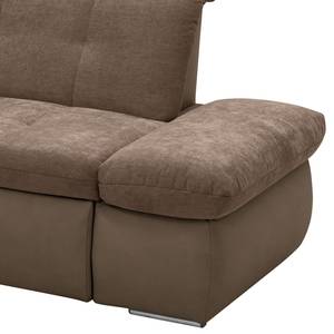 Ecksofa Lemley Webstoff / Kunstleder - Kunstleder Jami / Webstoff Floricia: Braun - Longchair davorstehend links - Mit Schlaffunktion