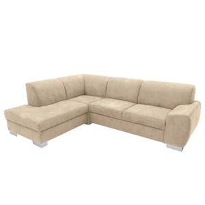 Ecksofa Bollon Webstoff Floricia: Sand - Ottomane davorstehend links - Mit Schlaffunktion