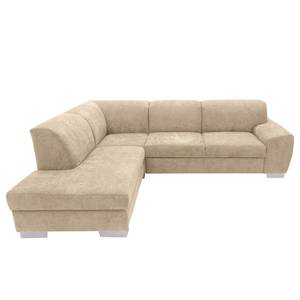 Ecksofa Bollon Webstoff Floricia: Sand - Ottomane davorstehend links - Mit Schlaffunktion