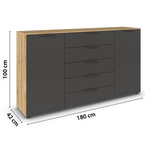 Sideboard Flipp Graphit / Eiche Artisan Dekor - Breite: 180 cm