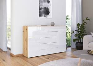 Sideboard Flipp Glas Typ A Weiß / Eiche Artisan Dekor - Breite: 160 cm