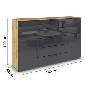 Sideboard Flipp Glas Typ A Graphit / Eiche Artisan Dekor - Breite: 160 cm