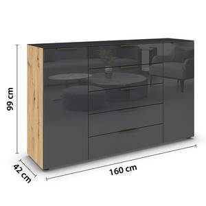 Sideboard Flipp Glas Typ B Graphit / Eiche Artisan Dekor - Breite: 160 cm