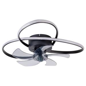 Plafonnier LED Riccio Acier / Aluminium - Noir - 2 ampoules - Ventilateur inclus