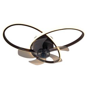 Plafonnier LED Riccio Acier / Aluminium - Noir - 2 ampoules - Ventilateur inclus