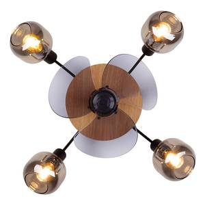 Lampada da soffitto Fumoso Ferro / Vetro fumé - Nero / Marrone - 4 punti luce - con ventilatore