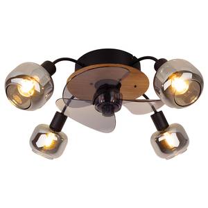 Lampada da soffitto Fumoso Ferro / Vetro fumé - Nero / Marrone - 4 punti luce - con ventilatore