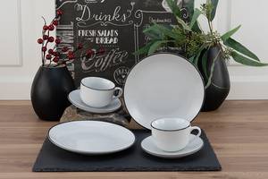 Koffieset Luna Black Line porselein - wit - 18-delig