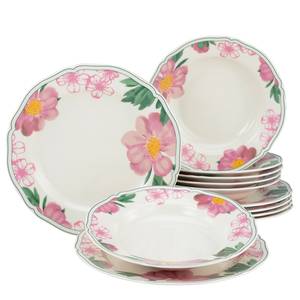 Servizio da tavola Alba Rose Porcellana - Crema / Rosa - Set da 12 pezzi