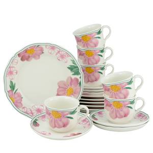 Servizio da caffè Alba Rose Porcellana - Crema / Rosa - Set da 18 pezzi