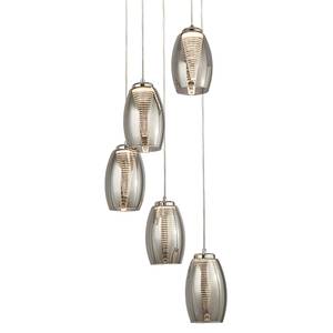 Hanglamp Cyclone 5 lichtbronnen staal/rookglas - Zilver