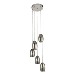 Hanglamp Cyclone 5 lichtbronnen staal/rookglas - Zilver