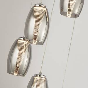 Hanglamp Cyclone 5 lichtbronnen staal/rookglas - Zilver