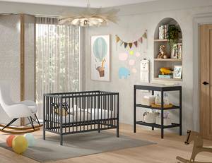 Babyzimmerset Dino 2-teilig - Babybett Buche massiv - Anthrazit