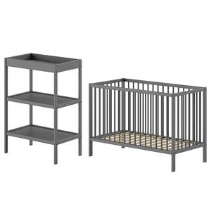 Babyzimmerset Dino 2-teilig - Babybett Buche massiv - Anthrazit