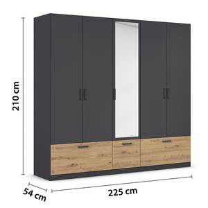 Drehtürenschrank Bari - Spiegeltür Typ B Graumetallic / Eiche Artisan Dekor - Breite: 226 cm