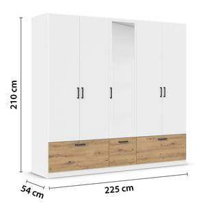 Drehtürenschrank Bari - Spiegeltür Typ B Alpinweiß / Eiche Artisan Dekor - Breite: 226 cm