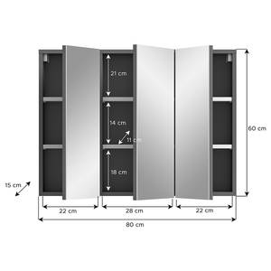 Spiegelkast Shetek mat grijs - Breedte: 80 cm