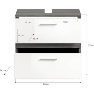 Badezimmerset Trona 2-tlg Schubladen Hochglanz Weiß / Rauchsilber Dekor - Ohne Beleuchtung
