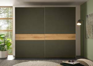 Armadio con ante scorrevoli Davey Verde scuro / Effetto rovere